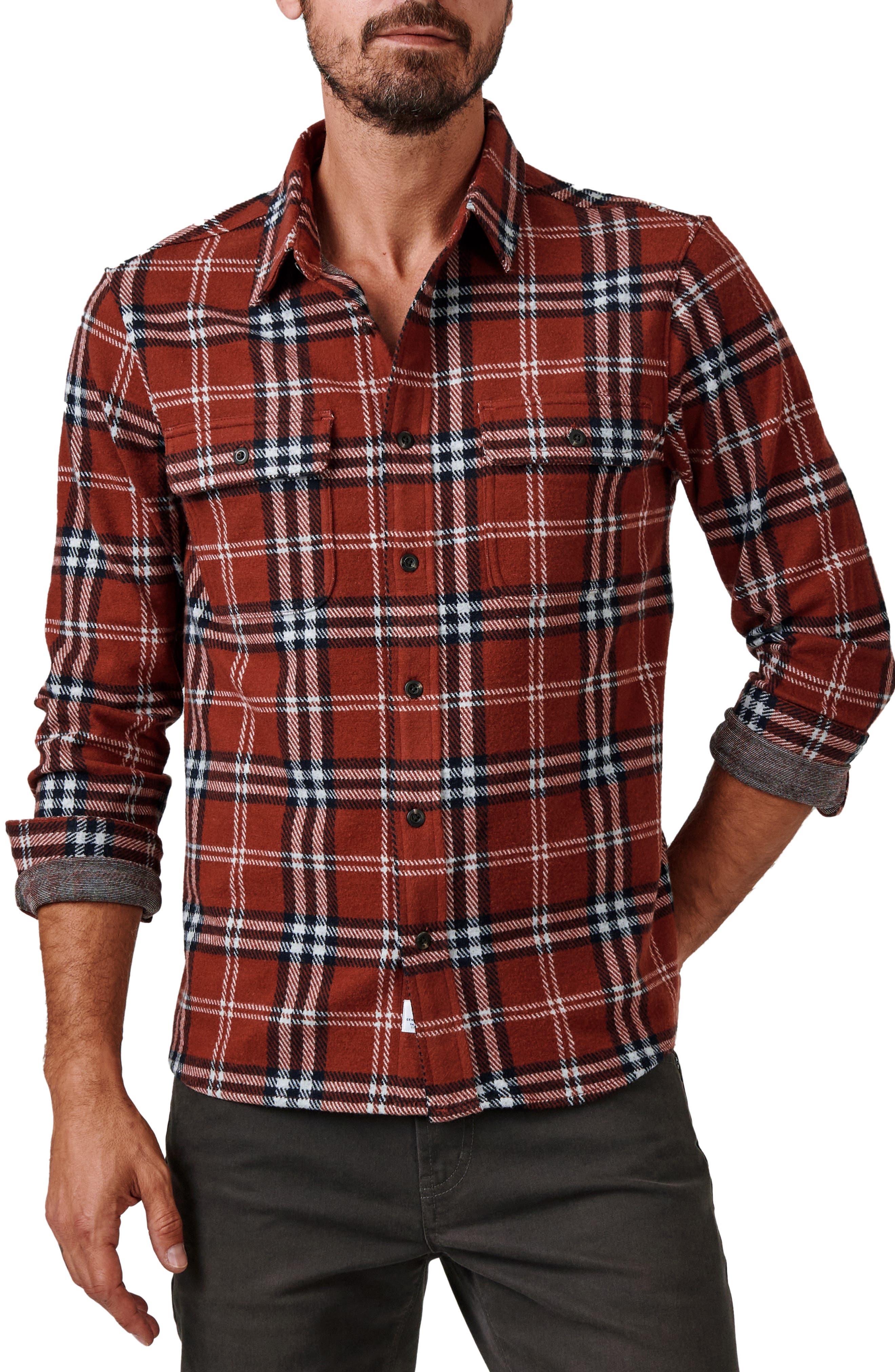 7 Diamonds Generation Plaid Stretch Flannel Button-Up Shirt