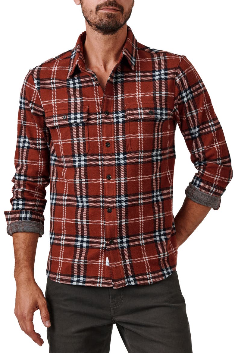 Generation Plaid Stretch Flannel Button-Up Shirt, Main, color, AMBER