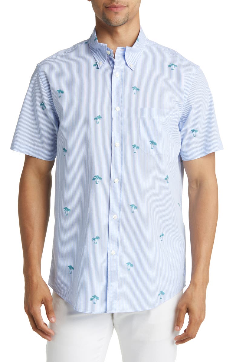 Brooks Brothers Palm Seersucker Short Sleeve Button-Down Shirt, Main, color,