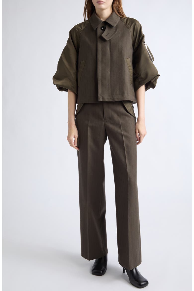 Chalk Stripe & Nylon Mixed Media Jacket (Nordstrom Exclusive), Alternate, color, DARK KHAKI