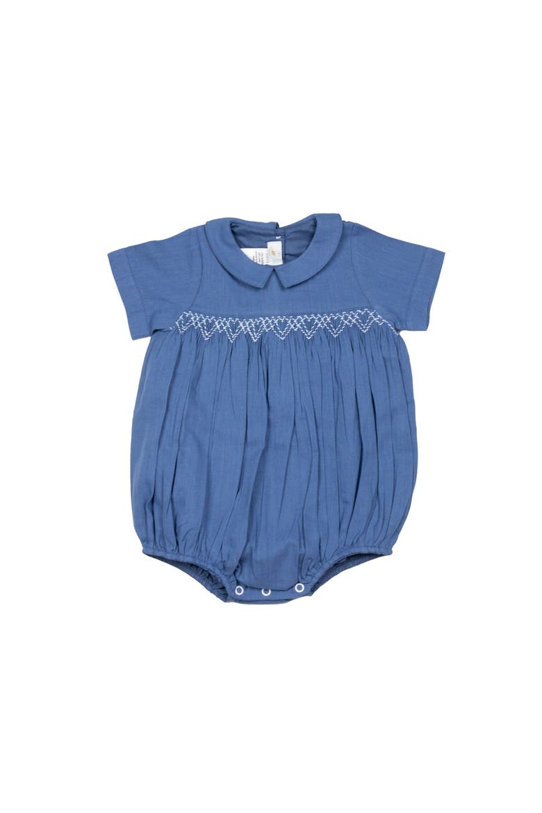 Oliver Linen Smocked Bubble Romper, Main, color, Blue