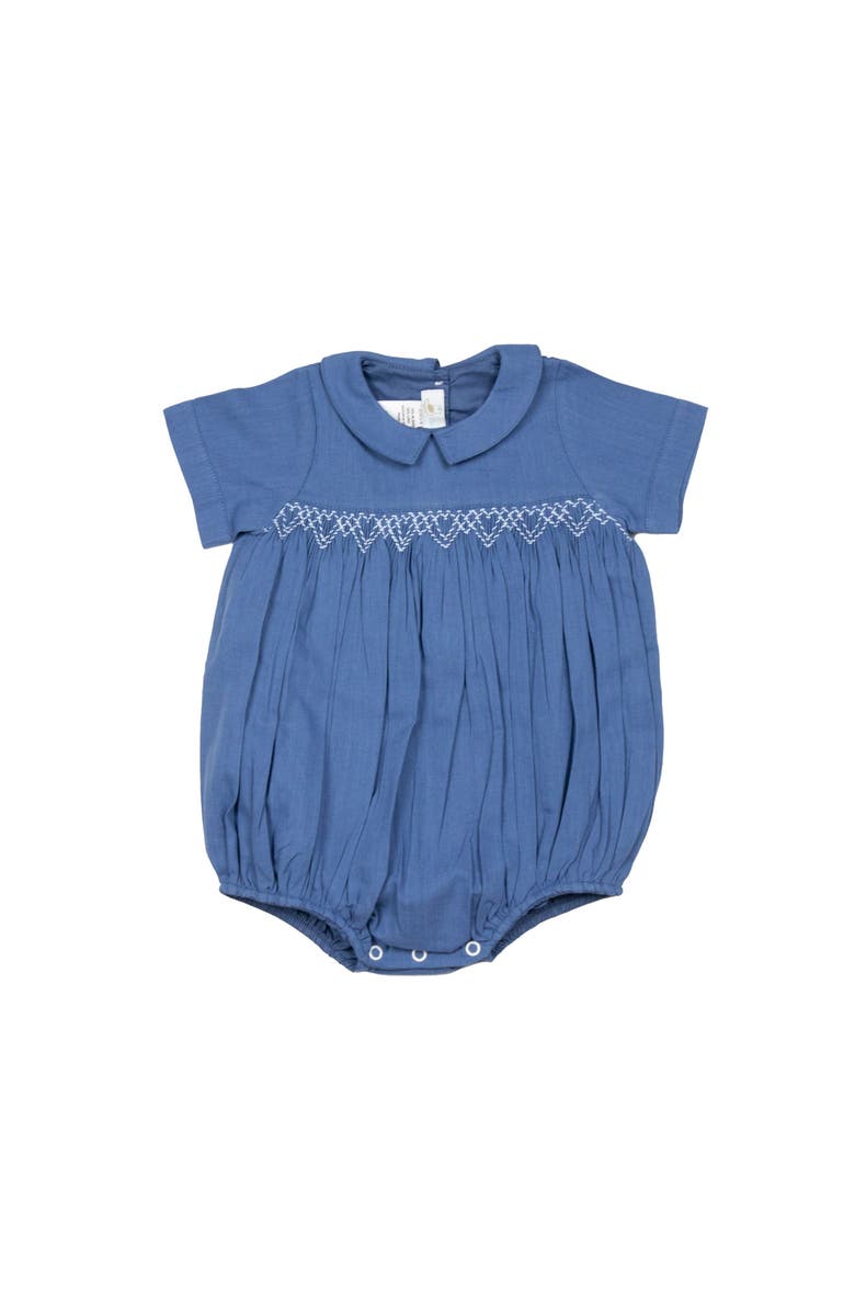 Cuclie Oliver Linen Smocked Bubble Romper, Main, color, Blue