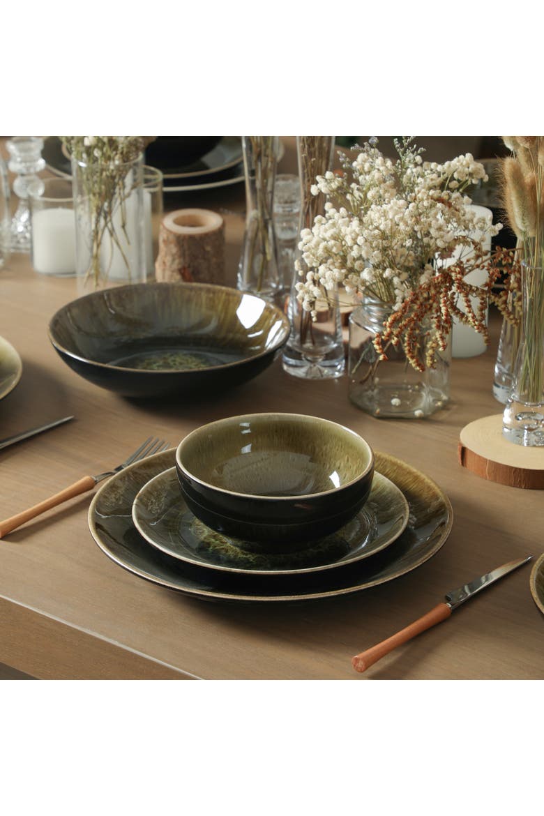 Riley 16-Piece Dinnerware Set Stoneware, Service for 4, Alternate, color, Black and Green