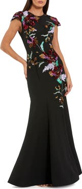 Mac Duggal Women's Crepe Mermaid Gown With Floral Embroidery
