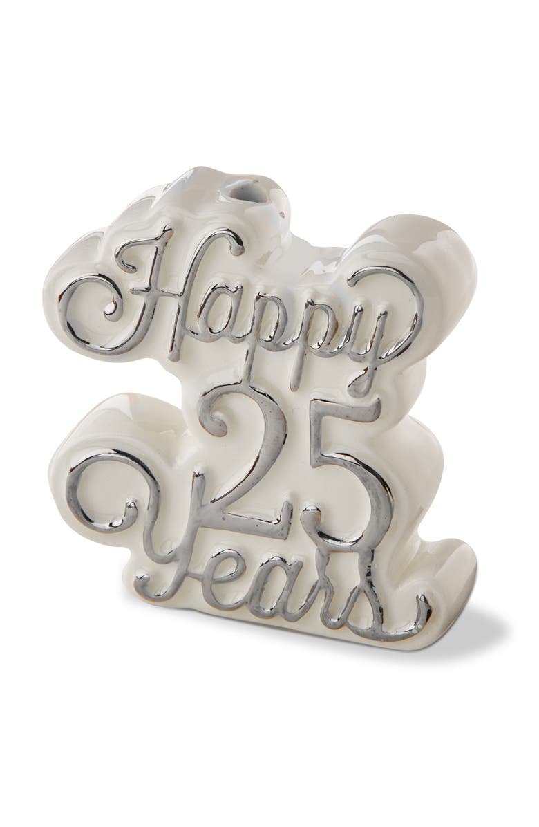 tag Happy 25 Years Cake Topper Candleholder Silver Earthenware Everyday, Main, color, Silver