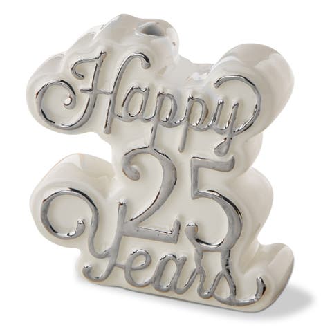 Happy 25 Years Cake Topper Candleholder Silver Earthenware Everyday