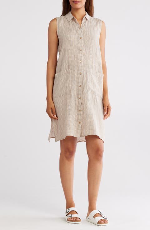Gingham Sleeveless Organic Linen Shift Dress