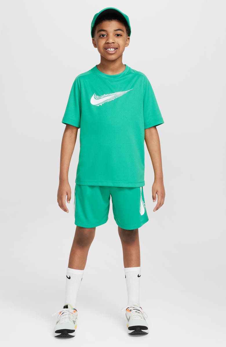 Nike Kids' Dri-FIT Mesh Athletic Shorts, Alternate, color, Stadium Green/ White/ White