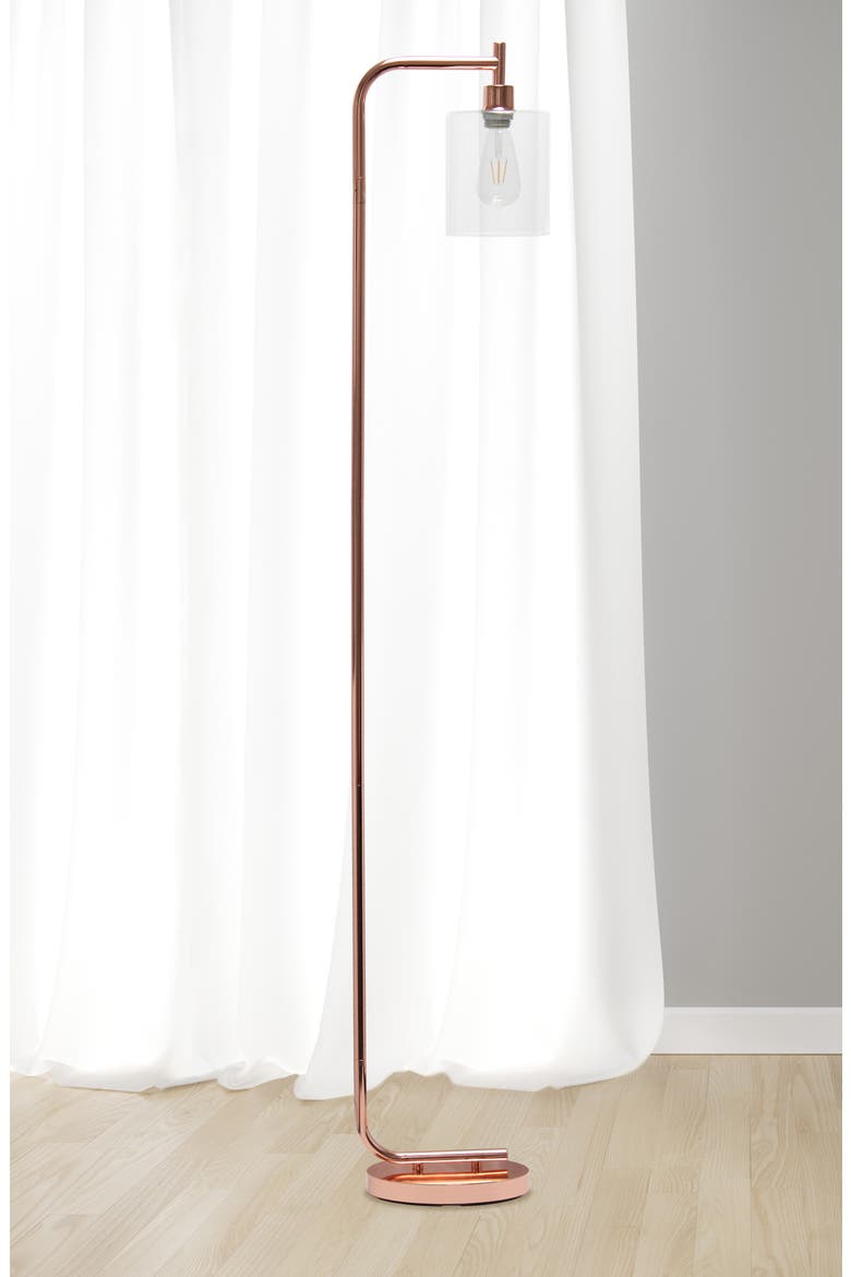Modern Iron Lantern Floor Lamp with Glass Shade - Rose Gold, Alternate, color, ROSE GOLD