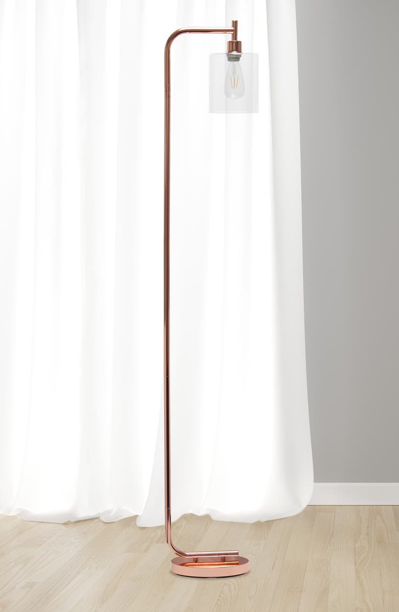 LALIA HOME Modern Iron Lantern Floor Lamp with Glass Shade - Rose Gold, Alternate, color, 