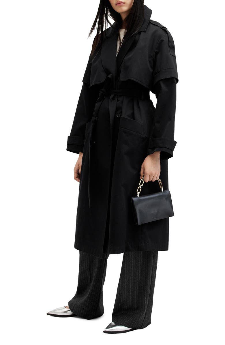 AllSaints Clyde Double Breasted Trench Coat, Alternate, color, Black