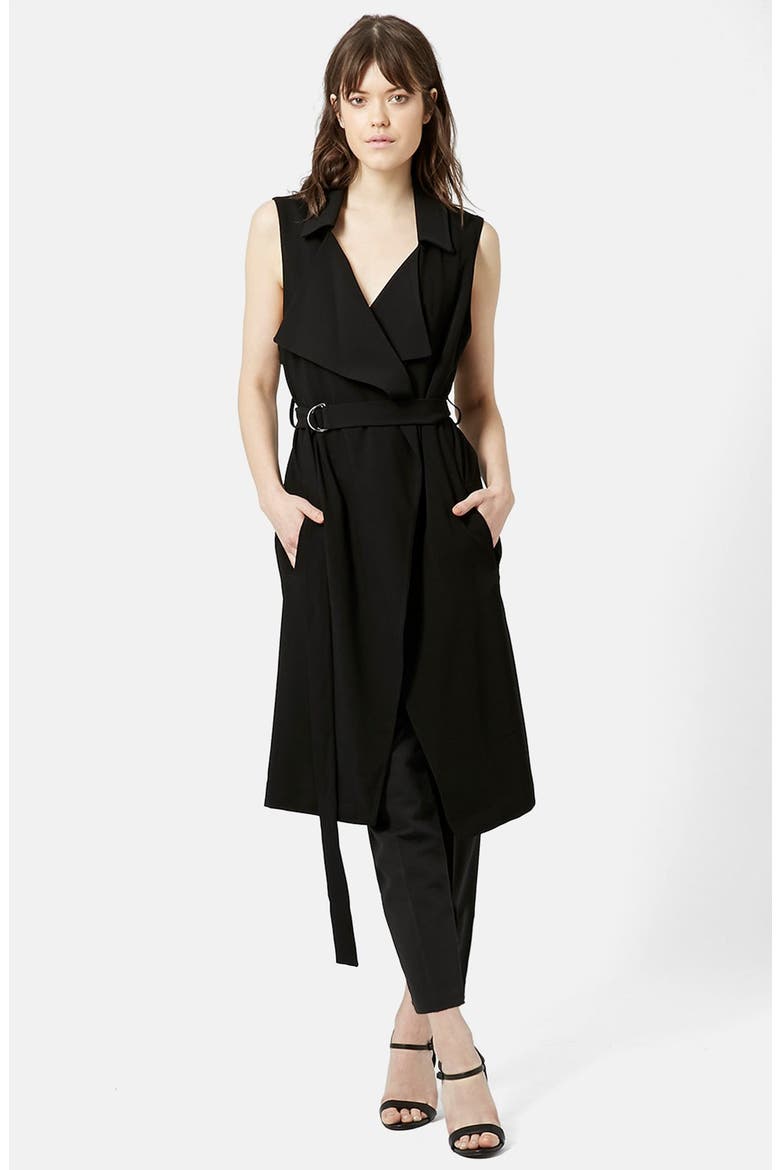 Sleeveless D-Ring Duster, Main, color, BLACK