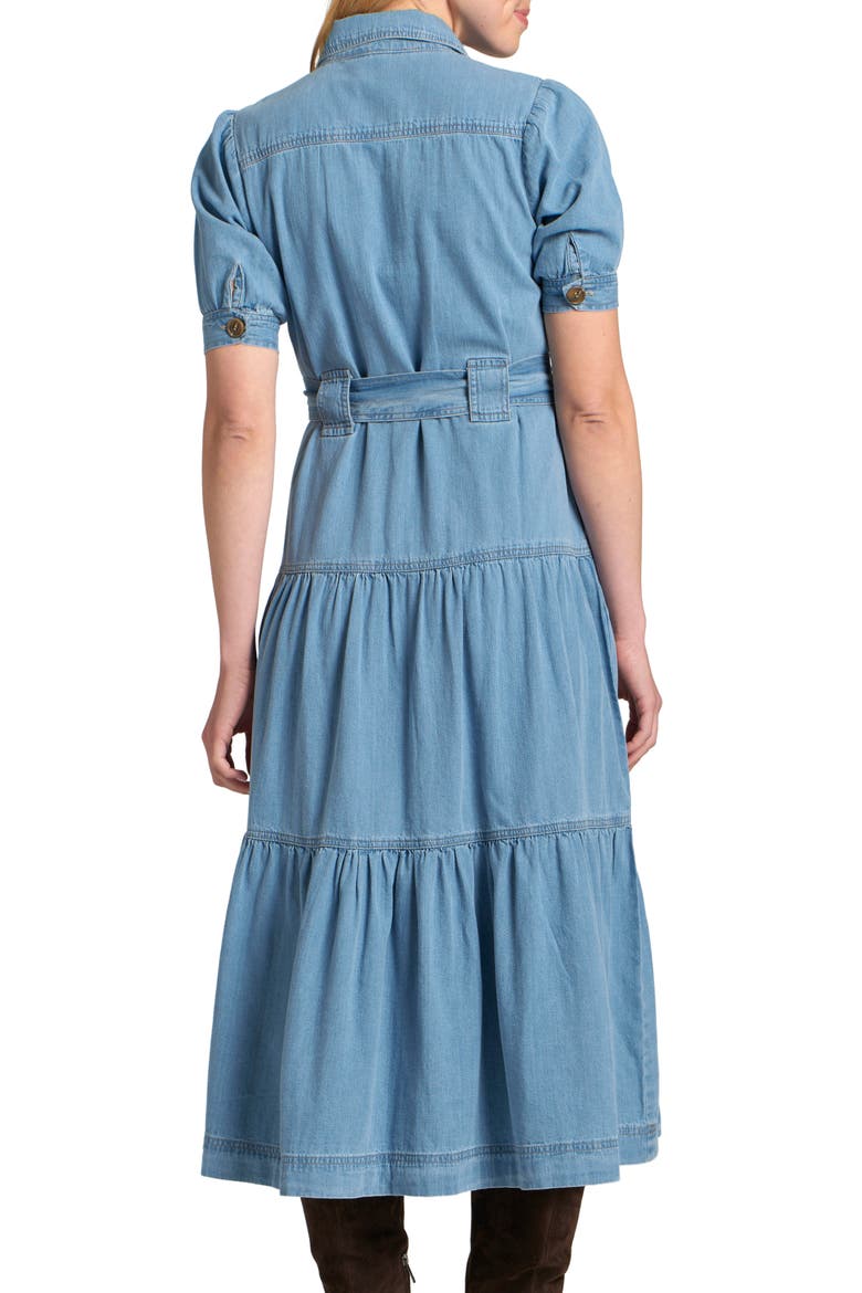 Tie Waist Tiered Midi Dress, Alternate, color, LIGHT INDIGO