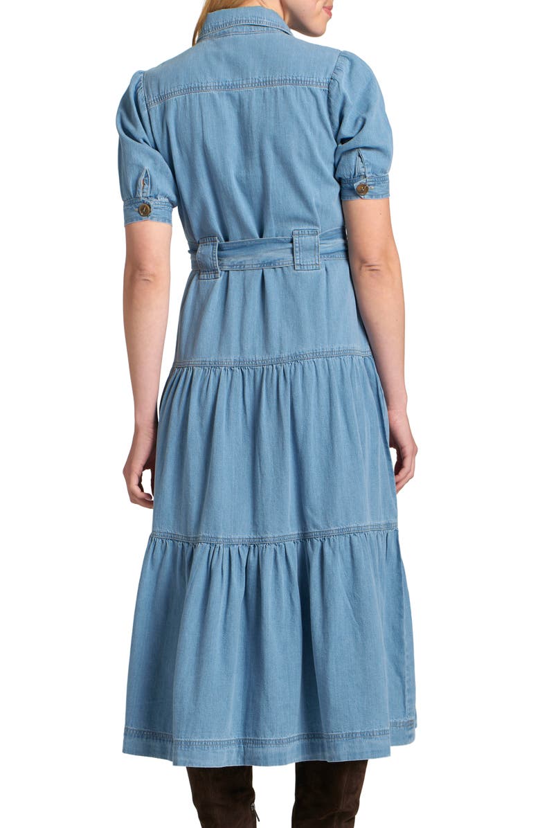 APNY Tie Waist Tiered Midi Dress, Alternate, color, Light Indigo