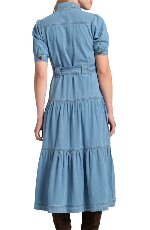 Apny Tie Waist Tiered Midi Dress In Blue
