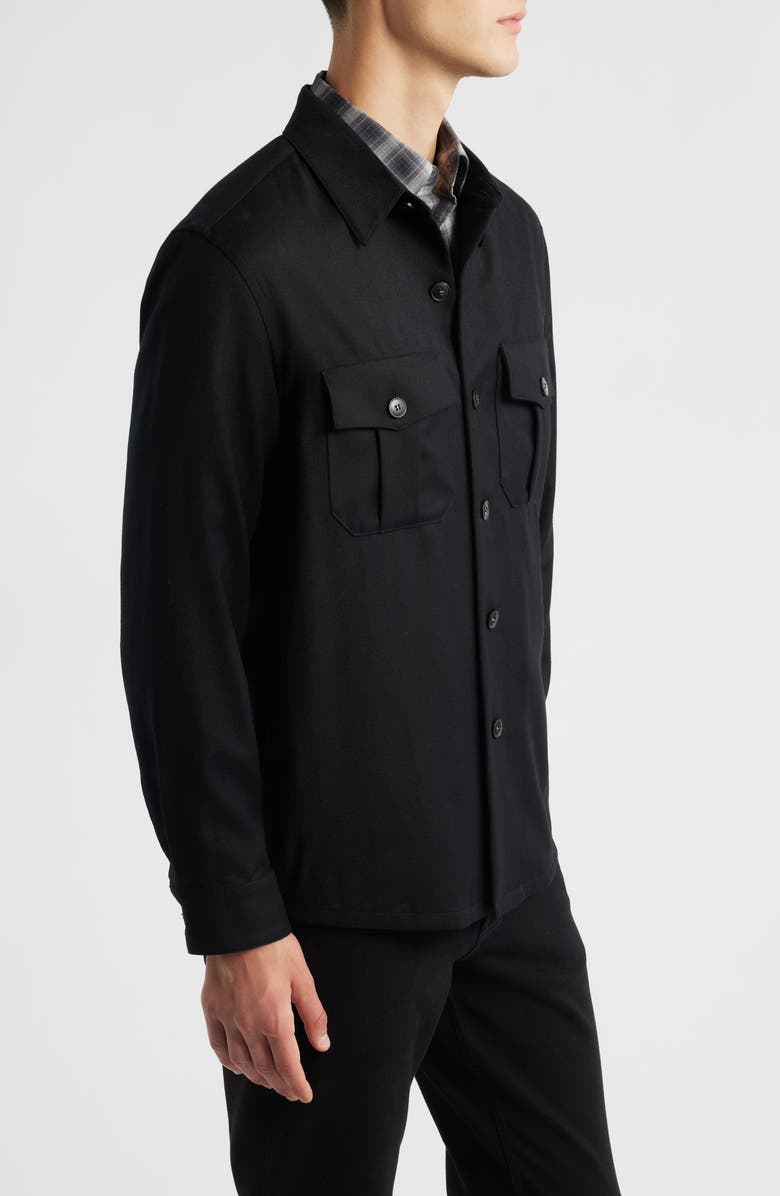 Canali Regular Fit Wool Flannel Overshirt, Alternate, color, Black