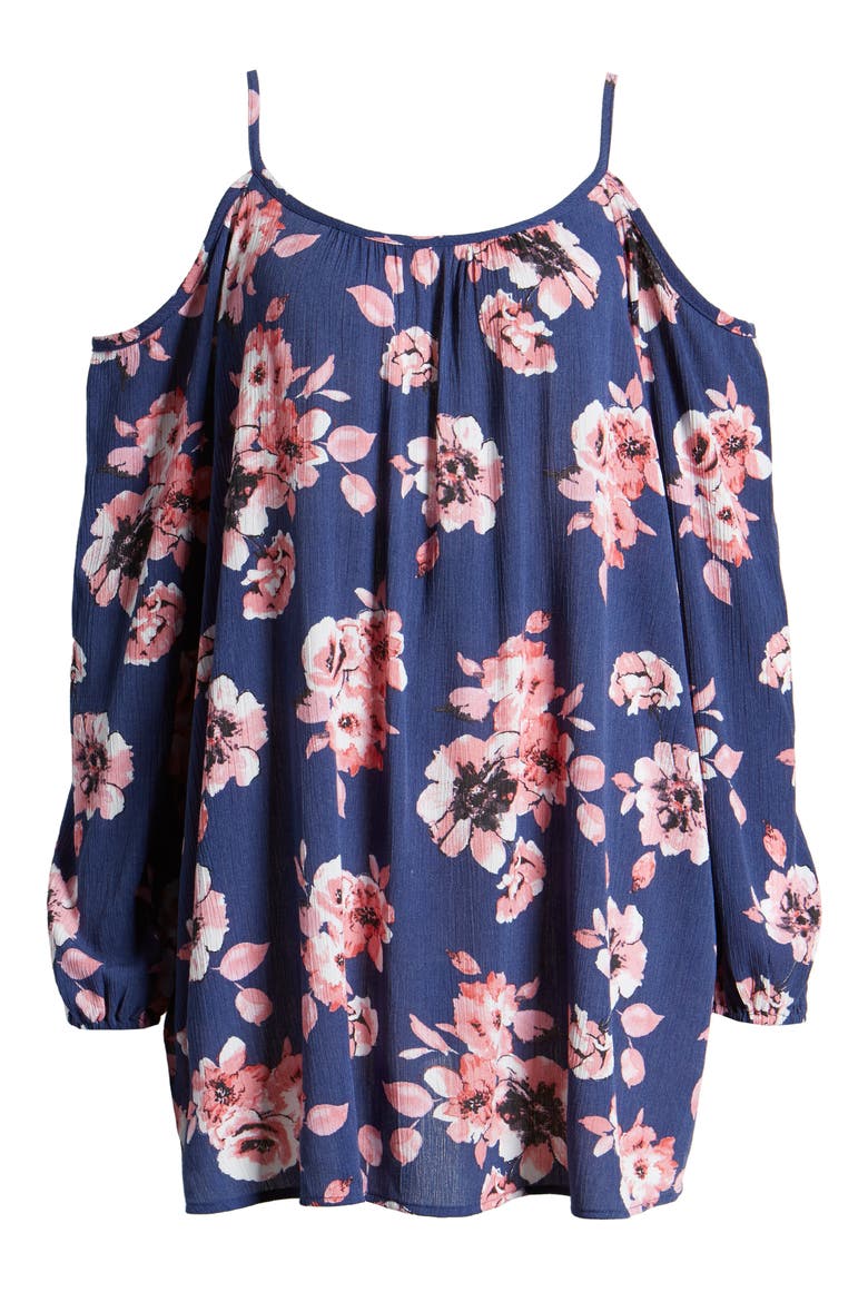 Floral Cold Shoulder Maternity Top, Alternate, color, NAVY BLOOMS