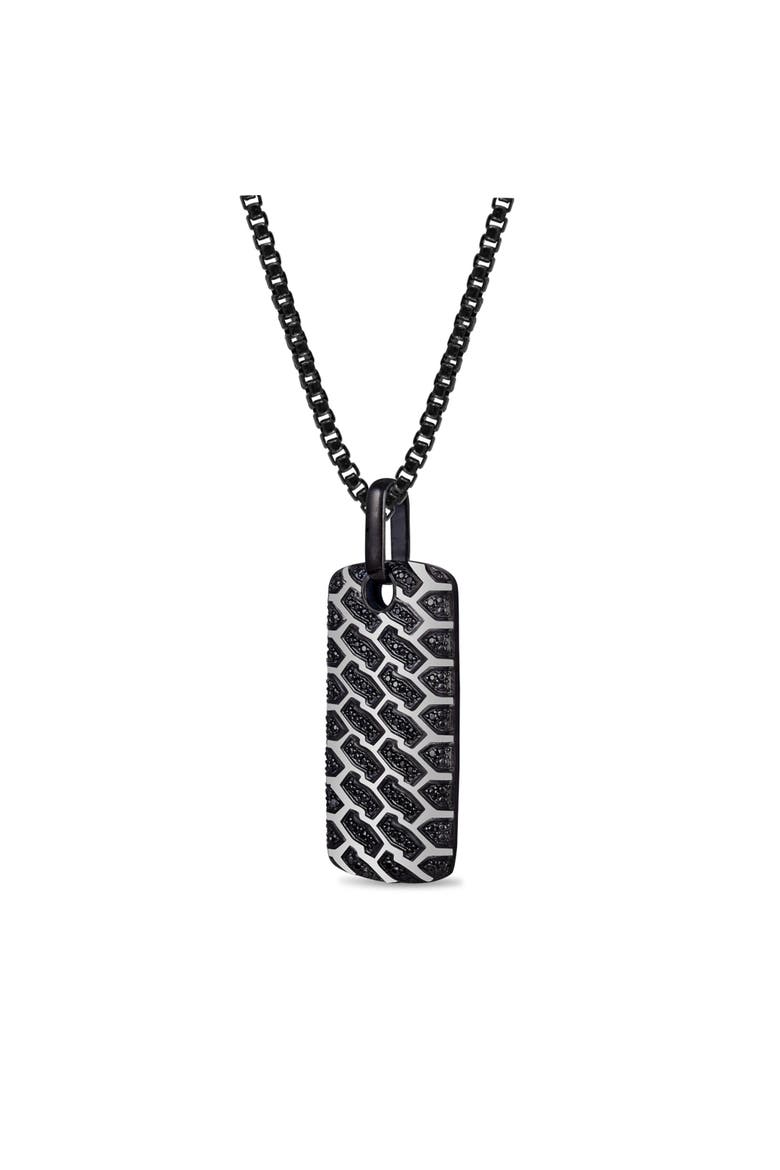 Fast Track Tire Tread Silver & Black Diamond Tag Necklace, Alternate, color, Dark Grey