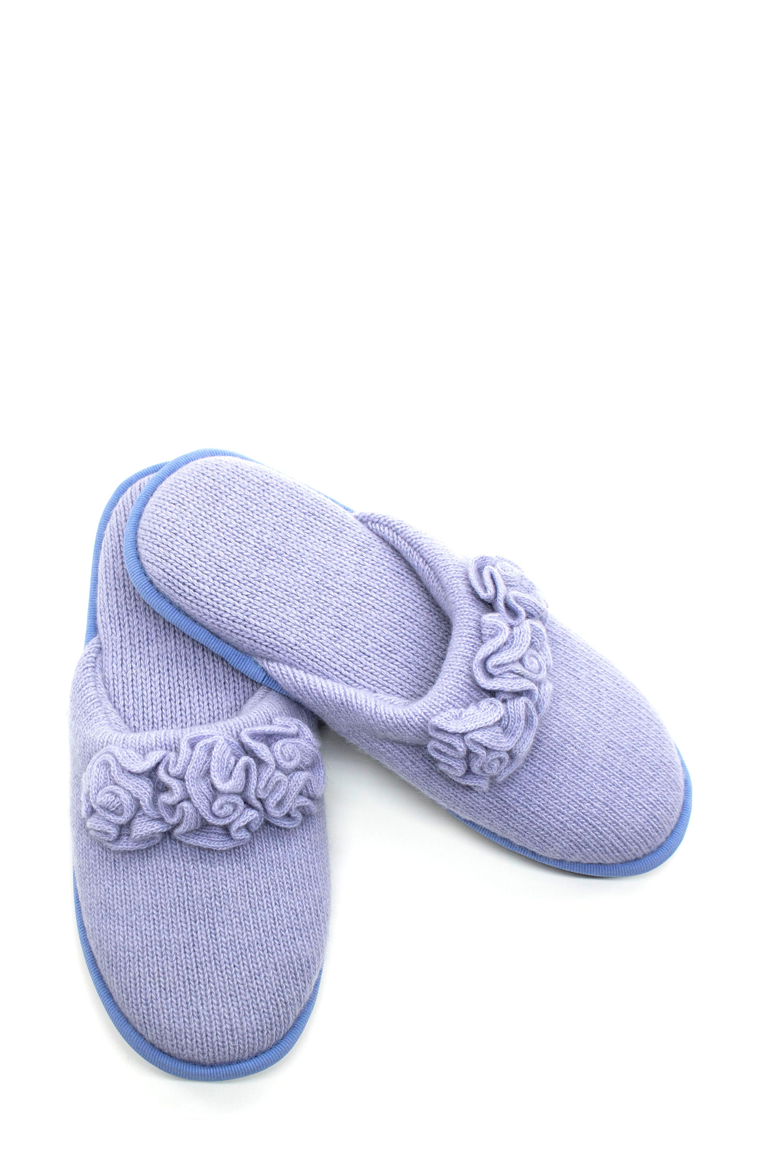 Flower Trim Cashmere Scuff Slipper, Alternate, color, PERIWINKLE
