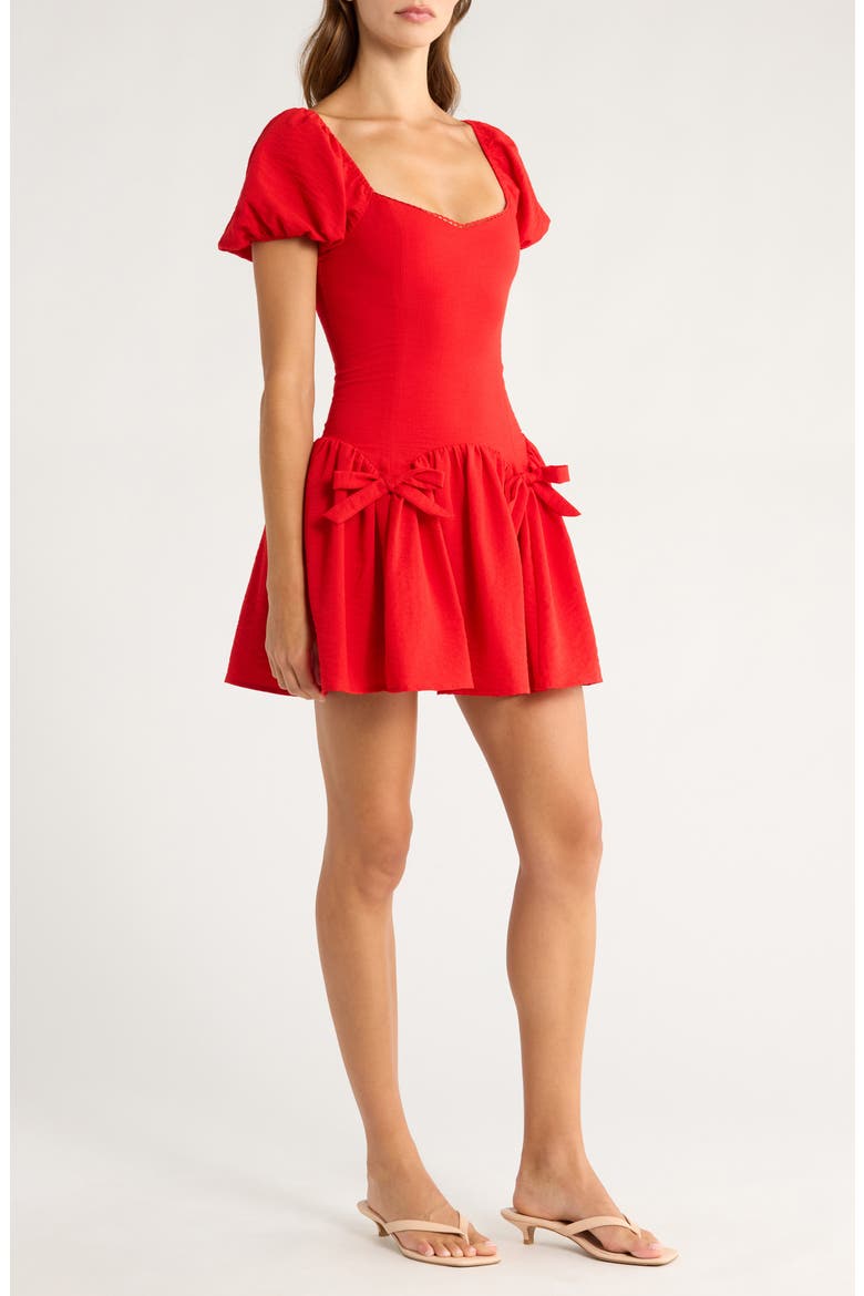 Bow Detail Puff Sleeve Minidress, Alternate, color, RED