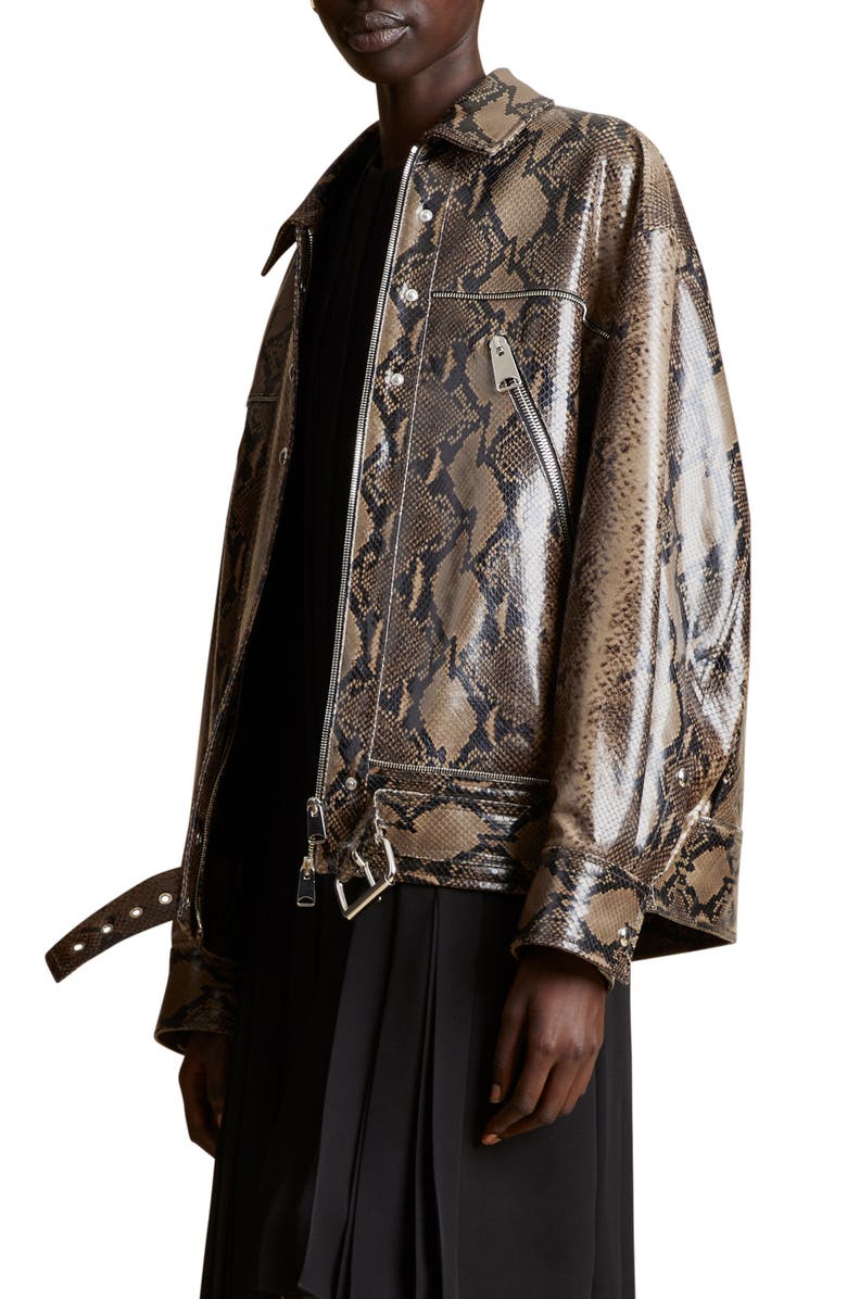 Khaite Herman Snakeskin Embossed Leather Moto Jacket, Alternate, color, 