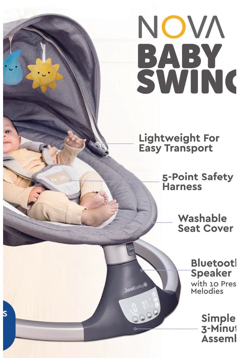Nova Swing for Newborns - Electric Motorized Infant Swing, Bluetooth Music, 10 Preset Melodies, Remote, Alternate, color, Gray