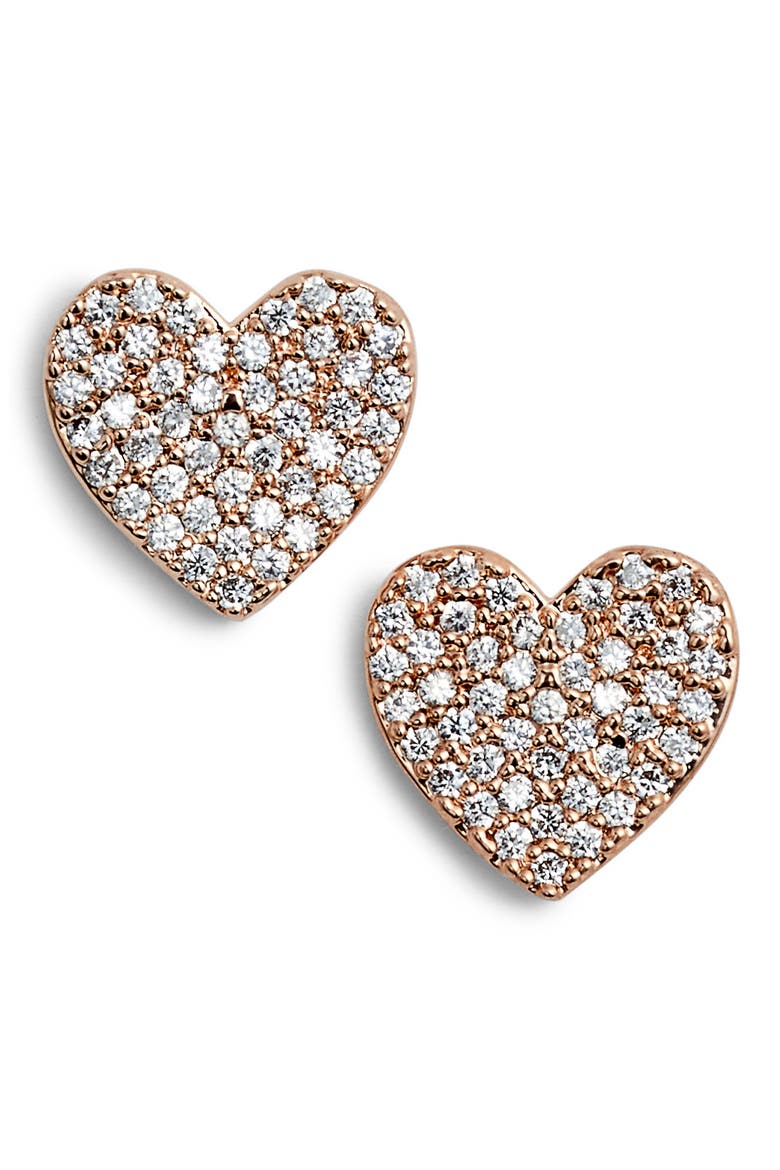 yours truly pave heart stud earrings, Main, color, ROSE GOLD