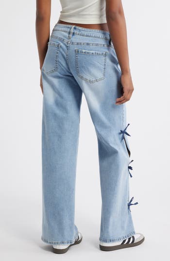 PTCL Low Rise Bow Side Slit Wide Leg Jeans | Nordstrom