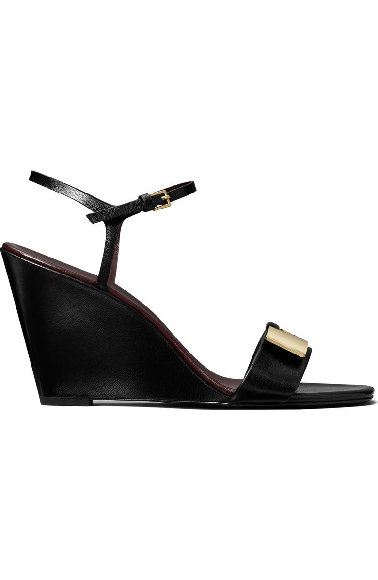 Tory Burch Gigi Ankle Strap Wedge Sandal, Alternate, color, Perfect Black / Gold