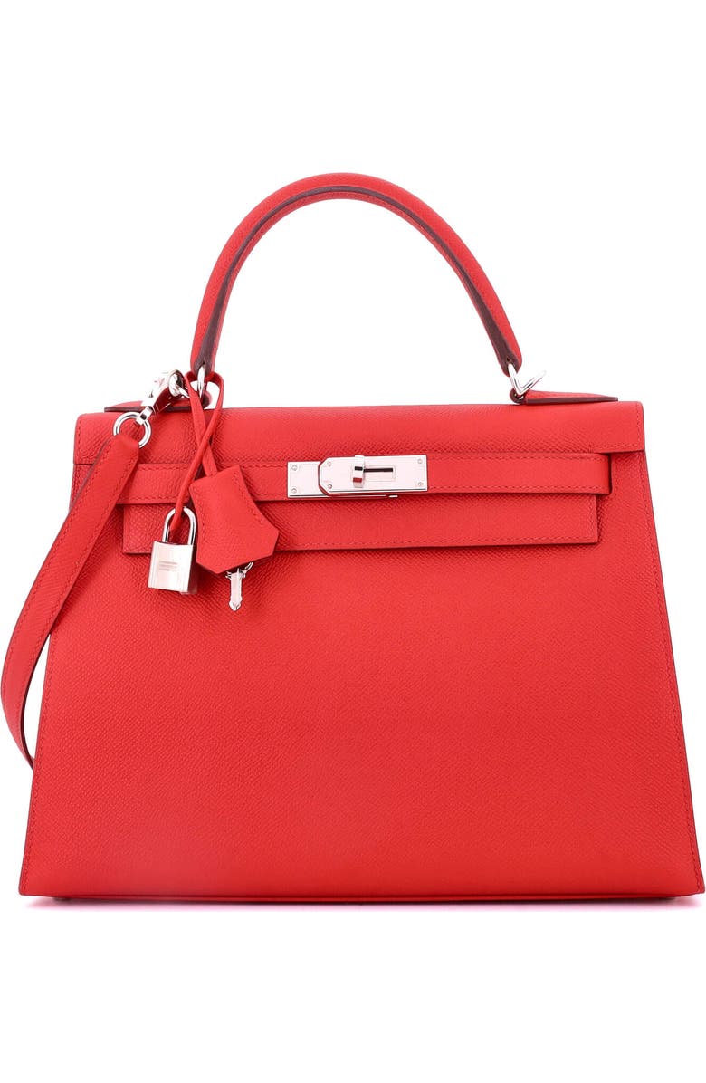 Pre-Owned Hermes Kelly Handbag Red Epsom with Palladium Hardware 28, Main, color, Rouge Tomate