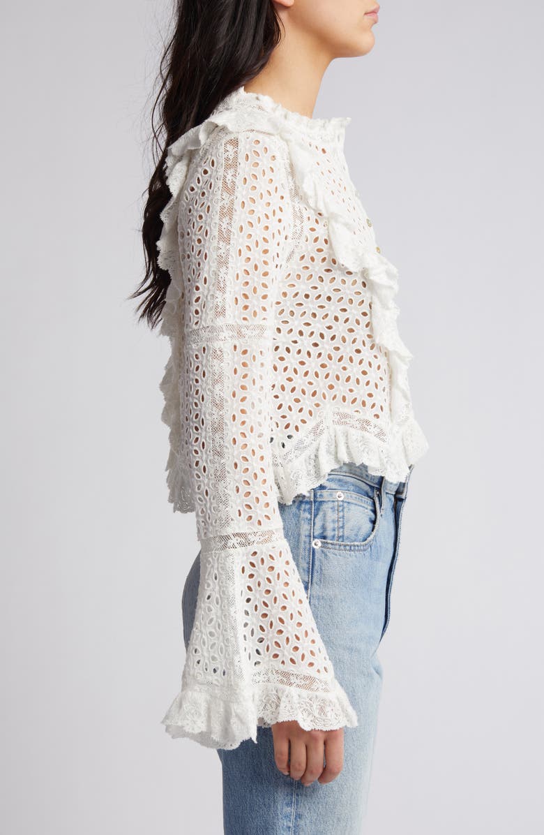 LoveShackFancy Brightline Eyelet Lace Ruffle Top, Alternate, color, 