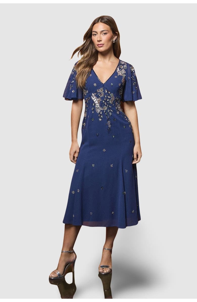 Coast Floral Embellished Midi Dress, Main, color, Blue