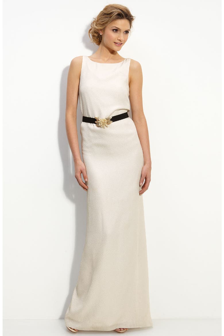 Belted Silk Column Gown, Main, color, WHITE