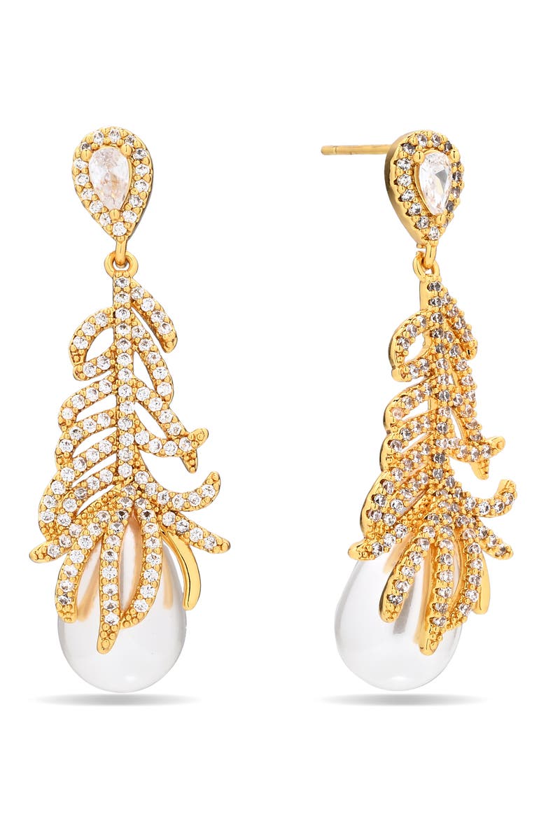 Gabriella Cubic Zirconia Drop Earrings, Main, color, GOLD