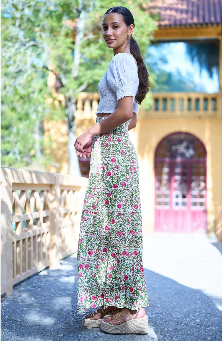 Yumi Boho Print Cotton Floral Maxi Skirt, Alternate, color, White
