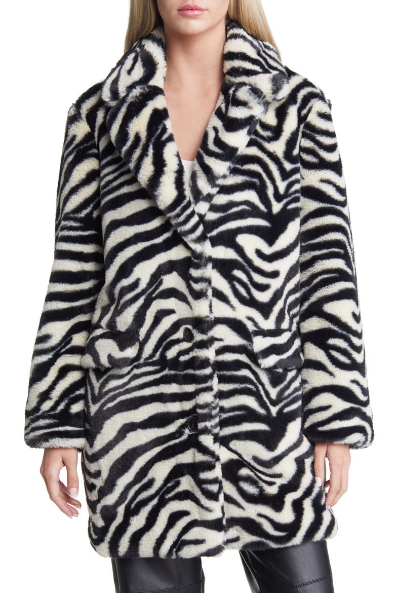 Rome Stripe Faux Fur Jacket, Alternate, color, BLACK