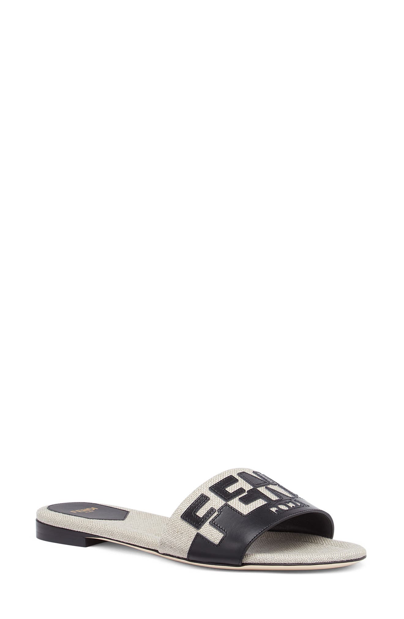 Fendi Signature Bicolor Logo Slide Sandal, Main, color, 