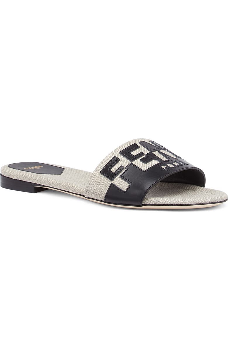 Fendi Signature Bicolor Logo Slide Sandal, Main, color,