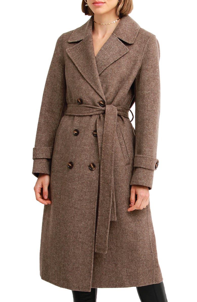 Belle & Bloom Front Runner Belted Wool Blend Coat, Main, color, Walnut