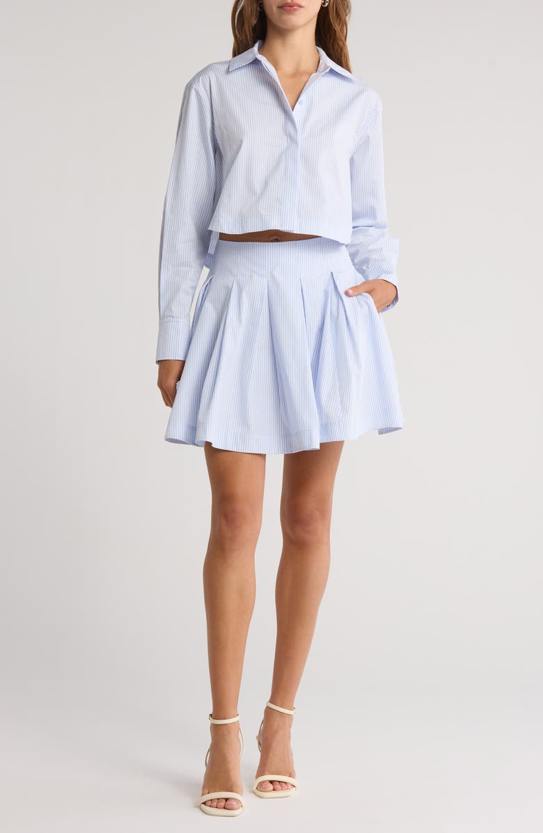 Simkhai Callas Long Sleeve Pleated Cotton Minidress, Main, color, French Blue Stripe