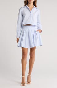 Simkhai Callas Long Sleeve Pleated Cotton Minidress