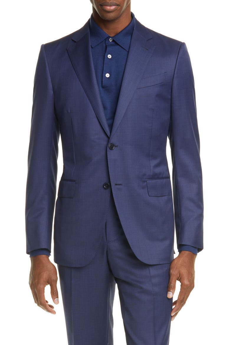 Ermenegildo Zegna Milano Classic Fit Check Wool Suit, Alternate, color, BLUE