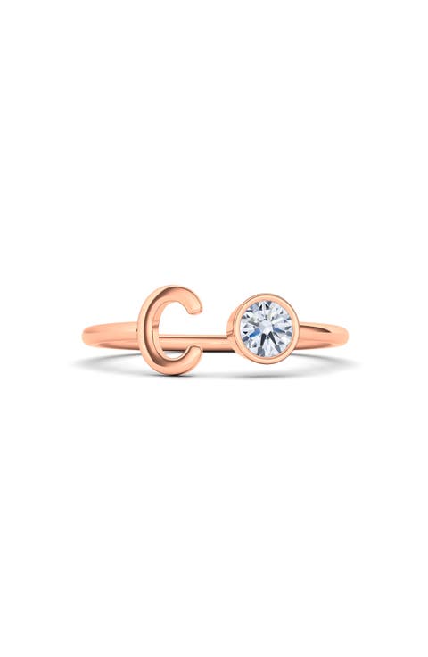 Letter Lab Created Diamond 18K Rose Gold Ring