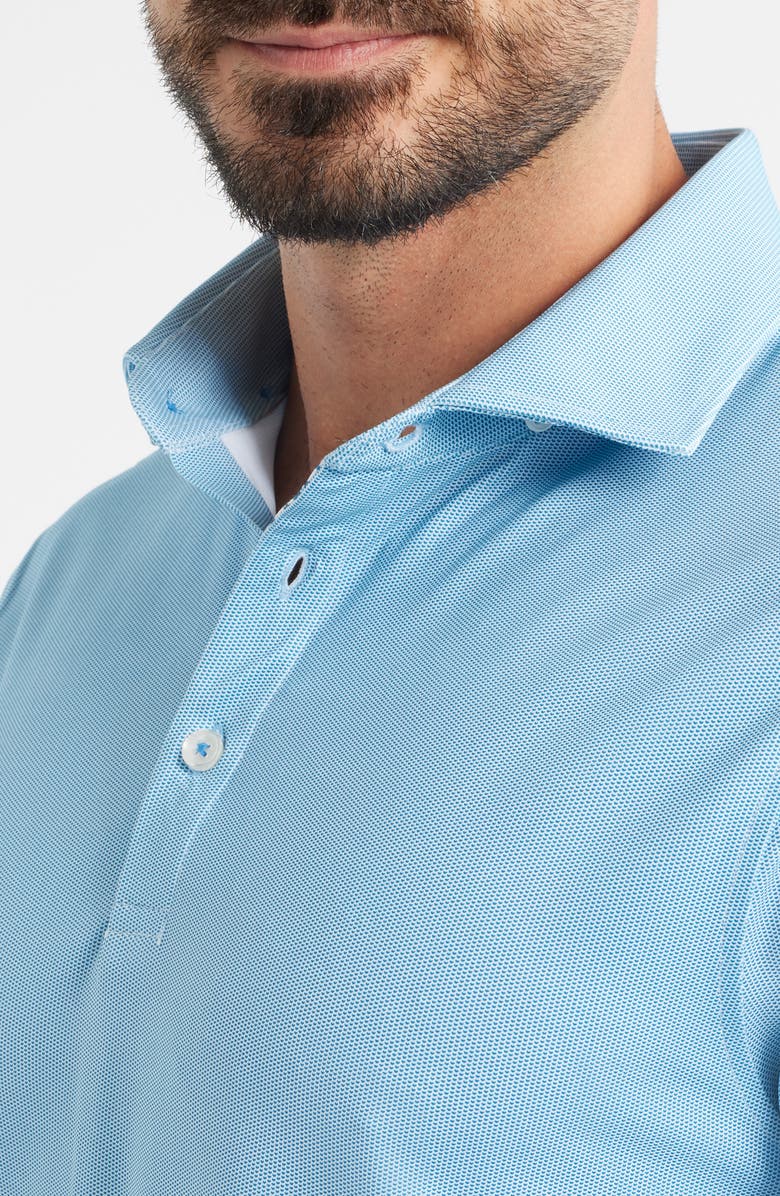 Stone Rose Bird's Eye Print Techno Stretch Performance Golf Polo, Alternate, color, Aqua