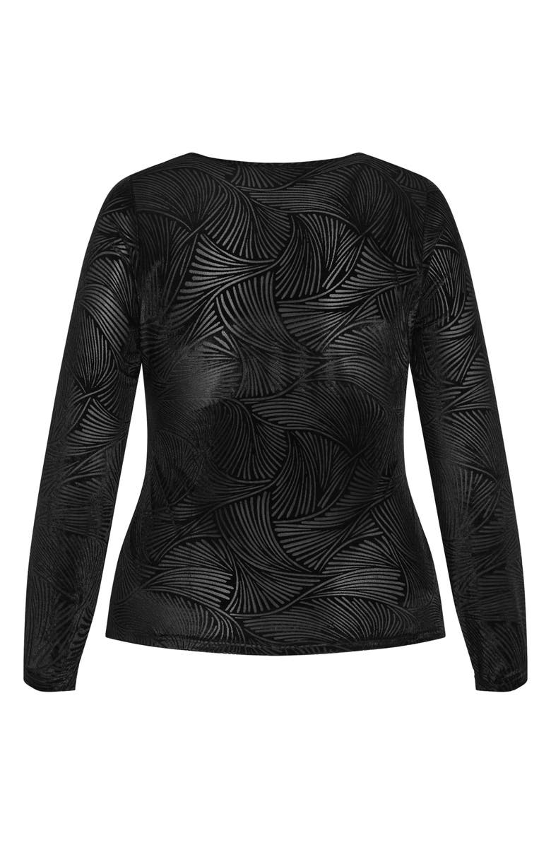 City Chic Sienna Abstract Zebra Print Long Sleeve Top, Alternate, color, Black