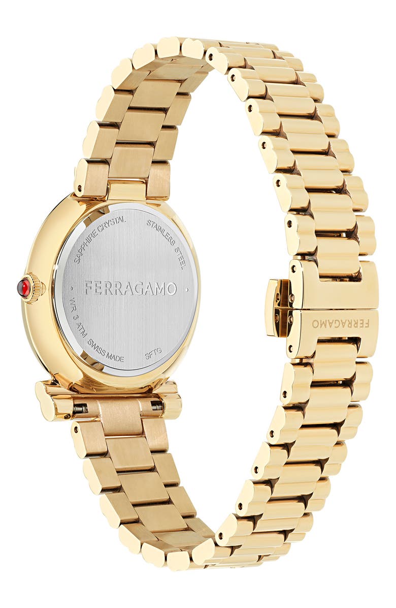 FERRAGAMO Gancini Twisted Diamond Bracelet Watch, 32mm, Alternate, color, Ip Yellow Gold