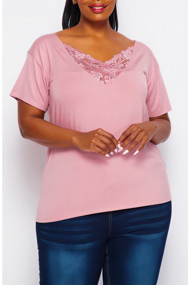 Reversible Lace V Neck T-Shirt, Main, color, ROSE