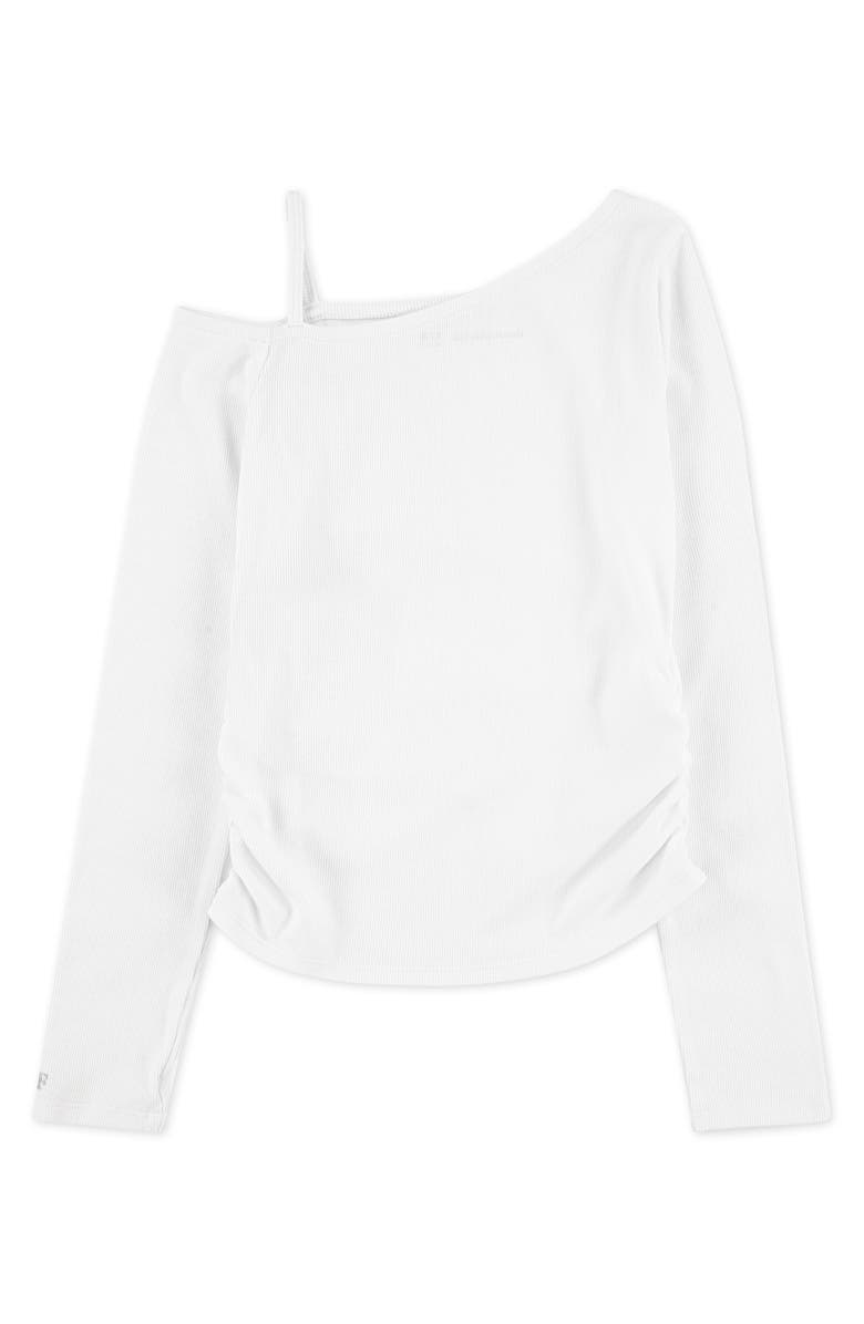 abercrombie kids Kids' Ruched Asymmetric Cotton Blend Top, Alternate, color, Bright White