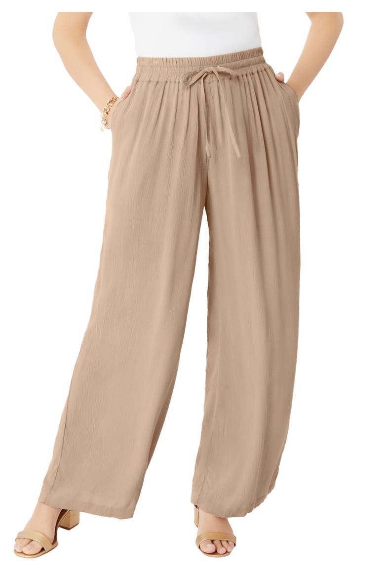 Plus Size Hand Crinkled Wide Leg Pant, Main, color, NEW KHAKI