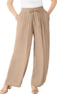 Roaman's Plus Size Hand Crinkled Wide Leg Pant
